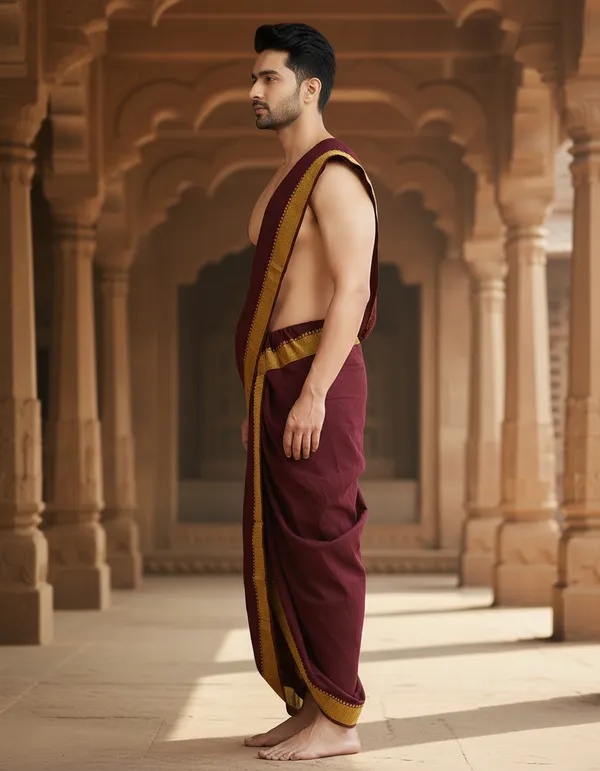 Pure_Cotton_Mehroon_Readymade_Elastic_Dhoti_For_Men