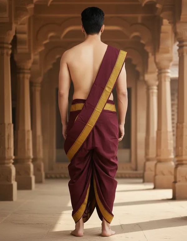 Pure_Cotton_Mehroon_Readymade_Elastic_Dhoti_For_Men