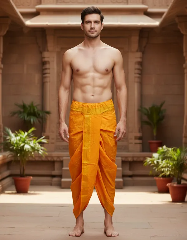Pure_Cotton_Light_Orange_Readymade_Elastic_Dhoti_for_Men_(_2_internal_Pocket)