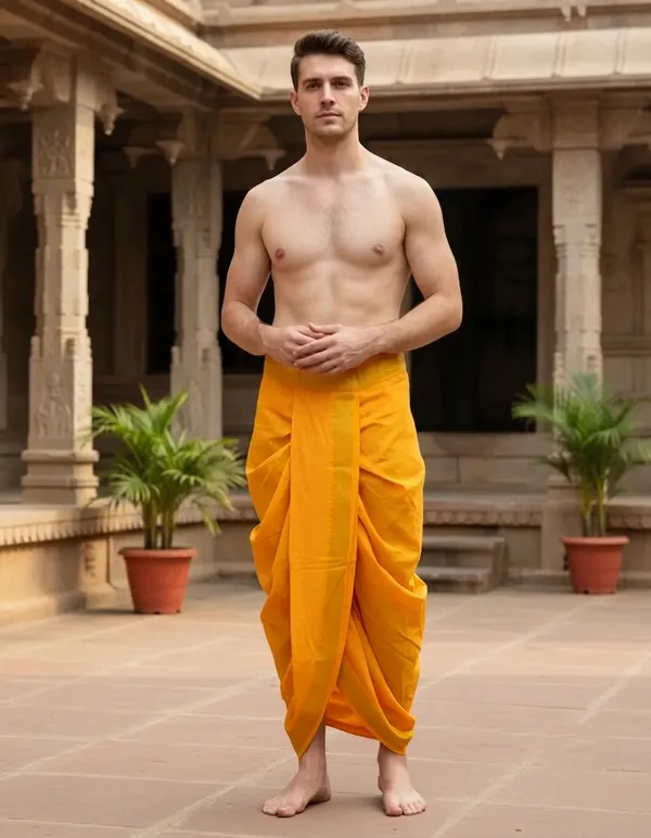 Pure_Cotton_Light_Orange_Readymade_Elastic_Dhoti_for_Men_(_2_internal_Pocket)