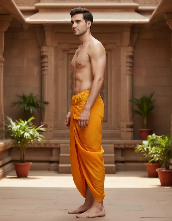 Pure_Cotton_Light_Orange_Readymade_Elastic_Dhoti_for_Men_(_2_internal_Pocket)