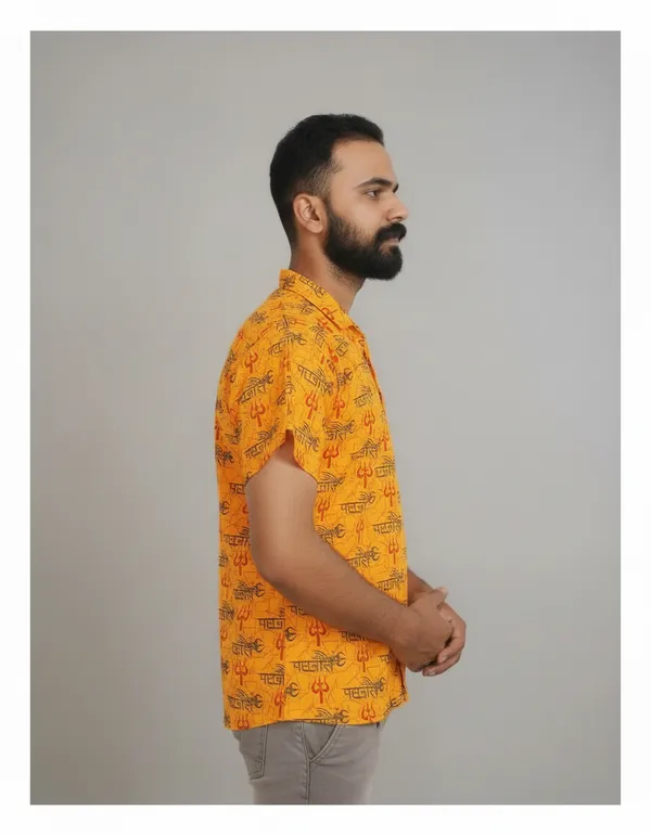 Yellow_Pure_Cotton_Mahakal_Kurta_For_Men