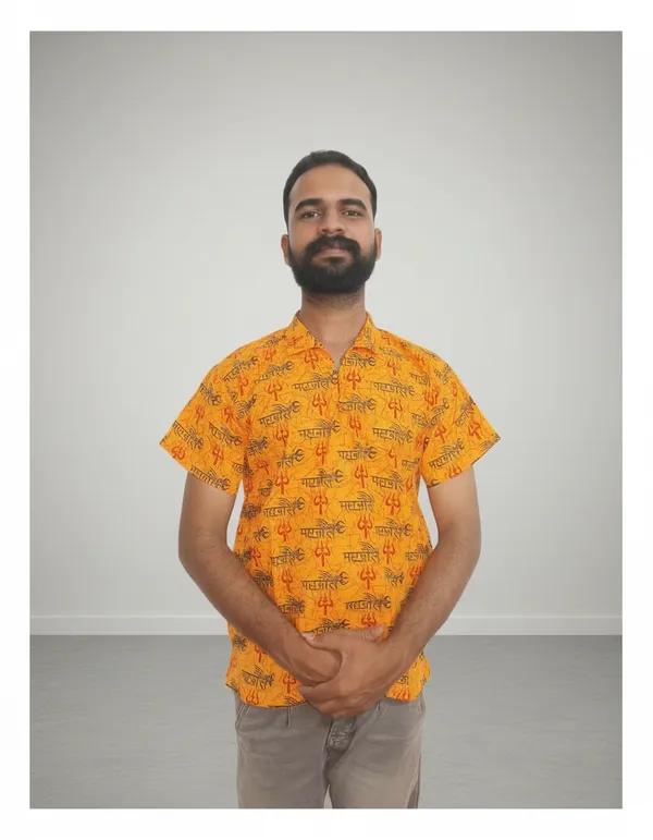 Yellow_Pure_Cotton_Mahakal_Kurta_For_Men