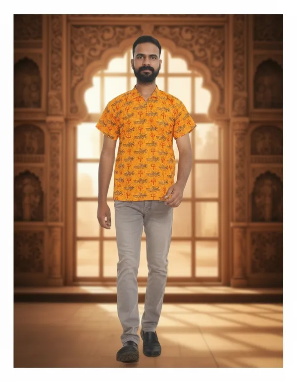 Yellow_Pure_Cotton_Mahakal_Kurta_For_Men