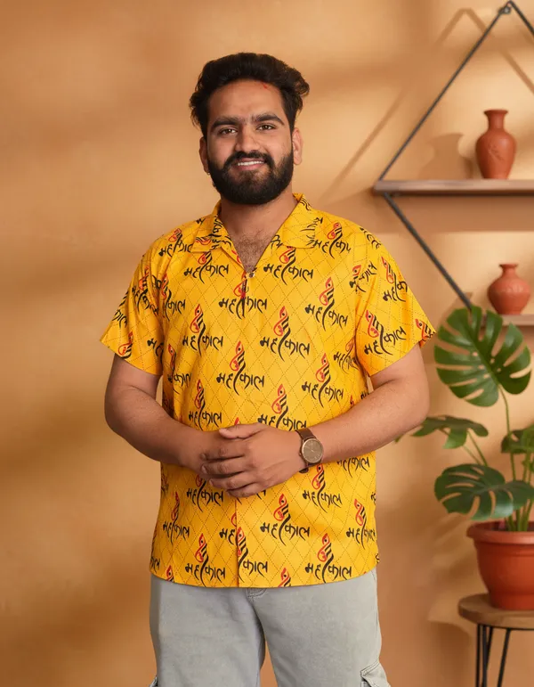 Yellow_Pure_Cotton_Ganesh_Shank_Print_Kurta_For_Men