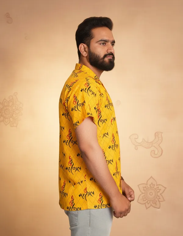 Yellow_Pure_Cotton_Ganesh_Shank_Print_Kurta_For_Men