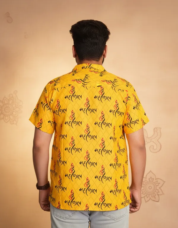 Yellow_Pure_Cotton_Ganesh_Shank_Print_Kurta_For_Men