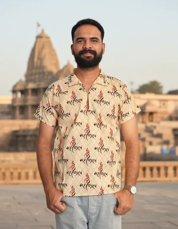 Beige_Pure_Cotton_Ganesh_Shank_PrintKurta_For_Men