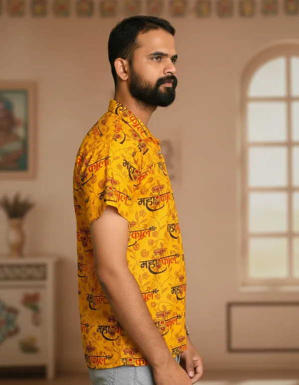 Yellow_Pure_Cotton_Fancy_Damru_Print_Kurta_For_Men