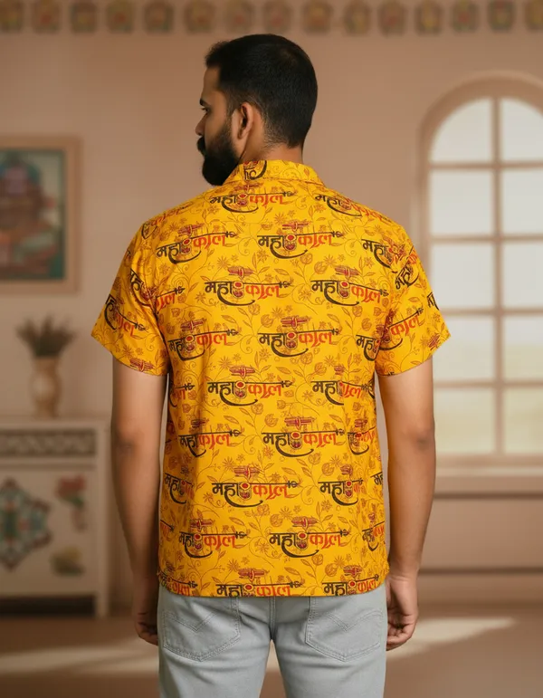 Yellow_Pure_Cotton_Fancy_Damru_Print_Kurta_For_Men