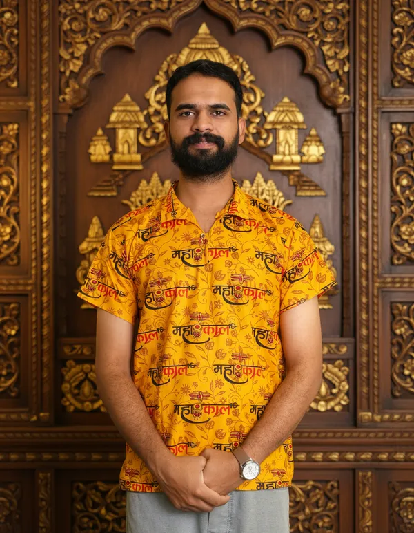 Yellow_Pure_Cotton_Fancy_Damru_Print_Kurta_For_Men