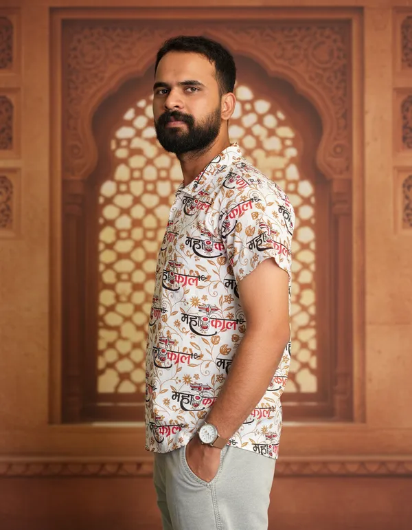 Light_Beige_Pure_Cotton_Fancy_Damru_Print_Kurta_For_Men