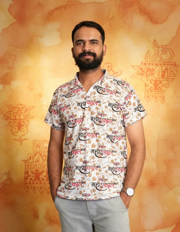 Light_Beige_Pure_Cotton_Fancy_Damru_Print_Kurta_For_Men