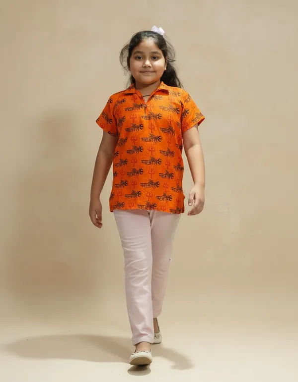Orange_Pure_Cotton_Mahakal_Kurta_For_Kids
