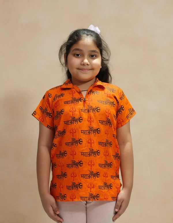 Orange_Pure_Cotton_Mahakal_Kurta_For_Kids
