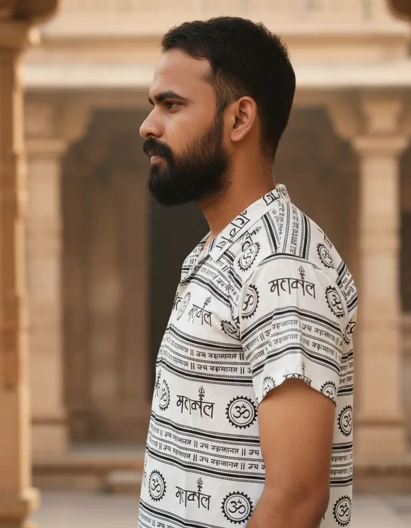 White_Pure_Cotton_Mahakal_Chakari_Print_Kurta_For_Men