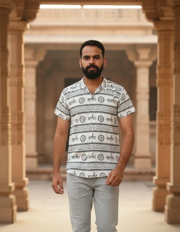 White_Pure_Cotton_Mahakal_Chakari_Print_Kurta_For_Men