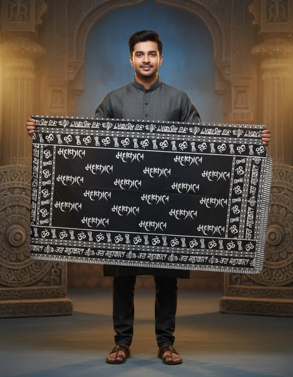 Black_Pure_Cotton_Dupatta_Mahakal_For_Men