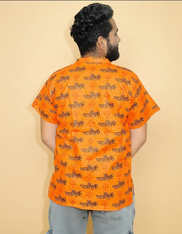 Orange_Pure_Cotton_Mahakal_Kurta_For_Men