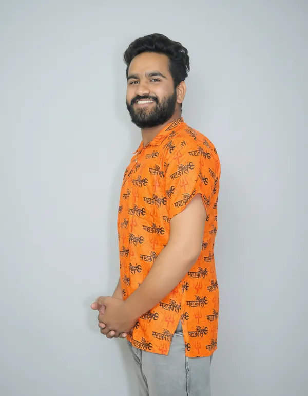 Orange_Pure_Cotton_Mahakal_Kurta_For_Men