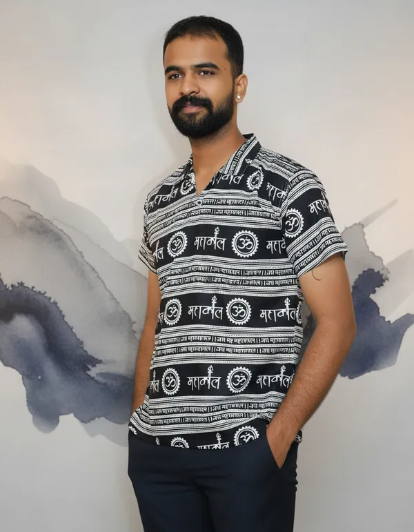 Black_Pure_Cotton_Mahakal_Kurta_For_Men