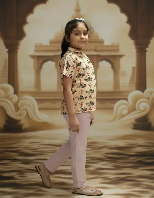 Light_Beige_Pure_Cotton_Mahakal_Kurta_For_Kids