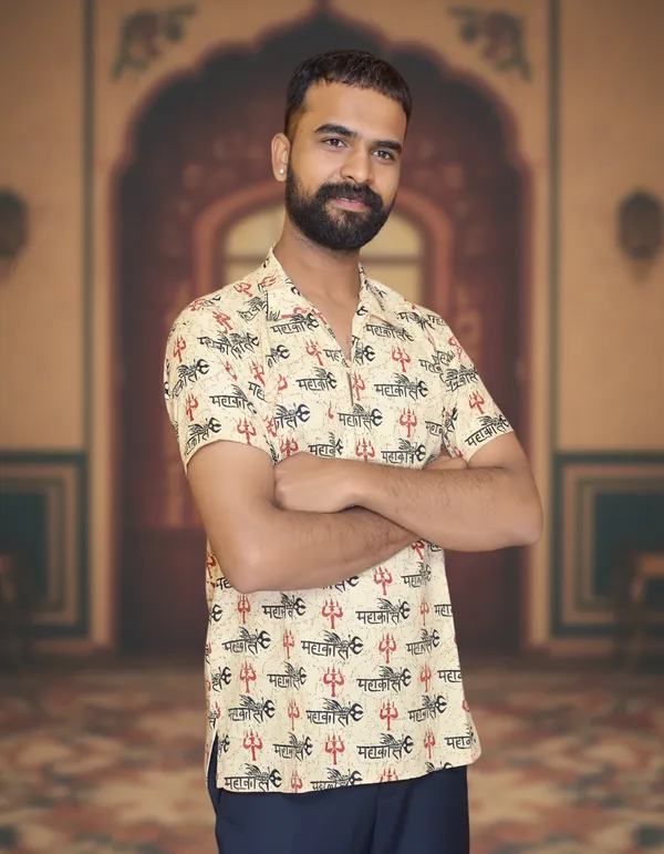 Dark_Beige_Pure_Cotton_Mahakal_Kurta_For_Men