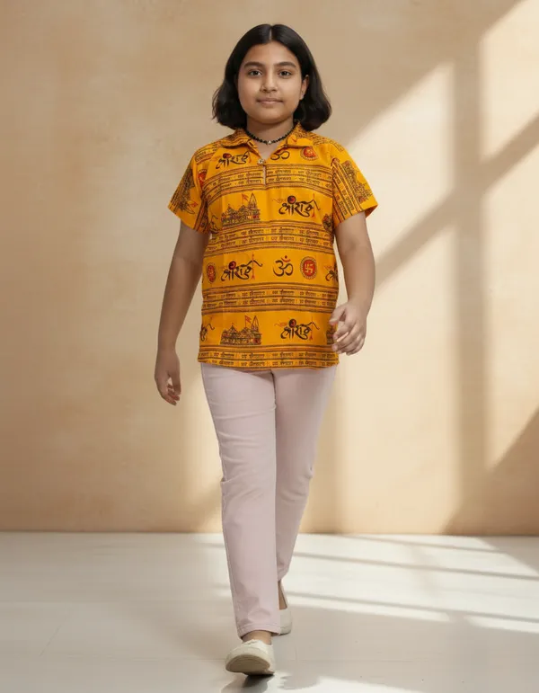 Yellow_Pure_Cotton_Jai_Shri_Ram_Kurta_For_Kids