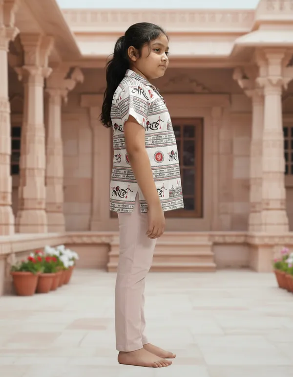 White_Pure_Cotton_Jai_Shri_Ram_Kurta_For_Kids