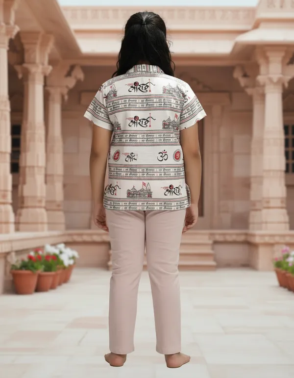 White_Pure_Cotton_Jai_Shri_Ram_Kurta_For_Kids