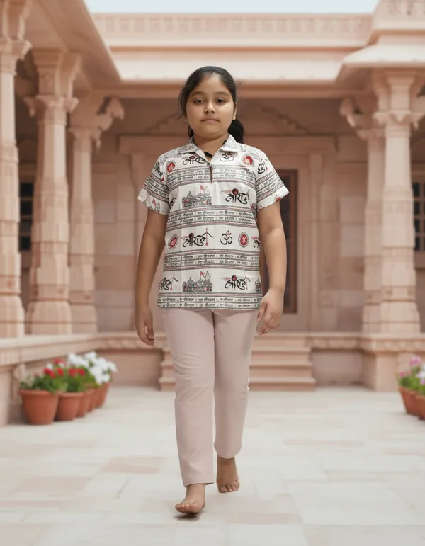 White_Pure_Cotton_Jai_Shri_Ram_Kurta_For_Kids