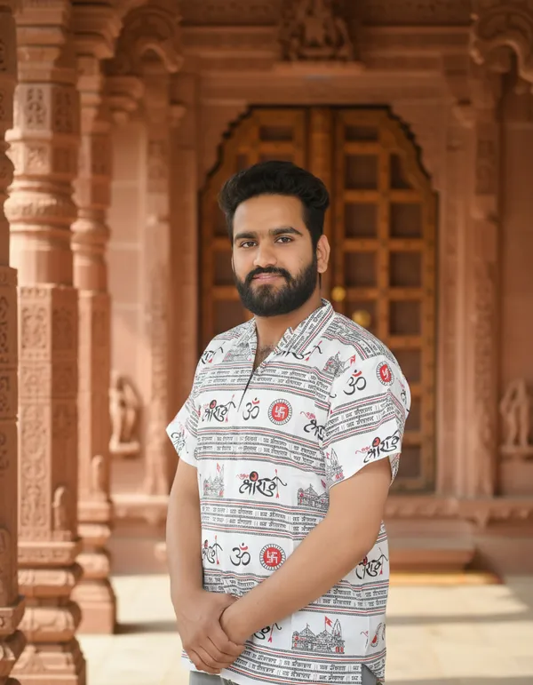 White_Pure_Cotton_Jai_Shri_Ram_Kurta_For_Men