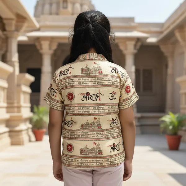 Light_Beige_Pure_Cotton_Jai_Shri_Ram_Kurta_For_Kids