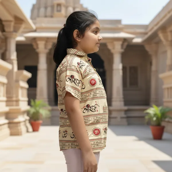 Light_Beige_Pure_Cotton_Jai_Shri_Ram_Kurta_For_Kids