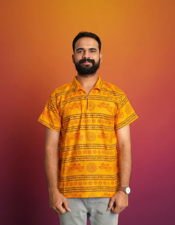 Yellow_Pure_Cotton_Shri_Shivaya_Namastubhyam_Kurta_For_Men