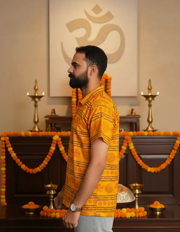 Yellow_Pure_Cotton_Shri_Shivaya_Namastubhyam_Kurta_For_Men