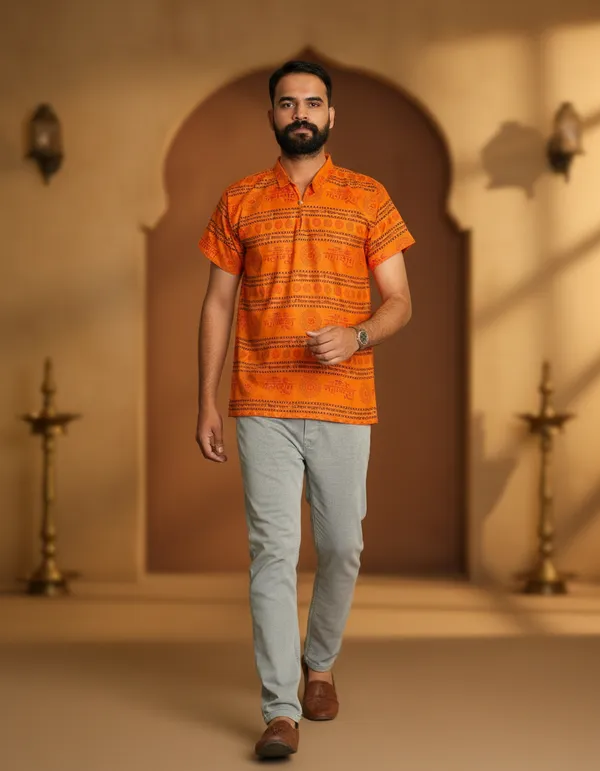 Yellow_Pure_Cotton_Shri_Shivaya_Namastubhyam_Kurta_For_Men