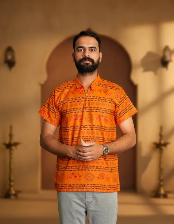 Yellow_Pure_Cotton_Shri_Shivaya_Namastubhyam_Kurta_For_Men