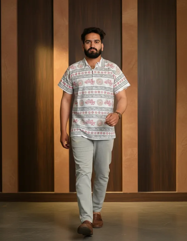 White_Pure_Cotton_Shri_Shivaya_Namastubhyam_Kurta_For_Men