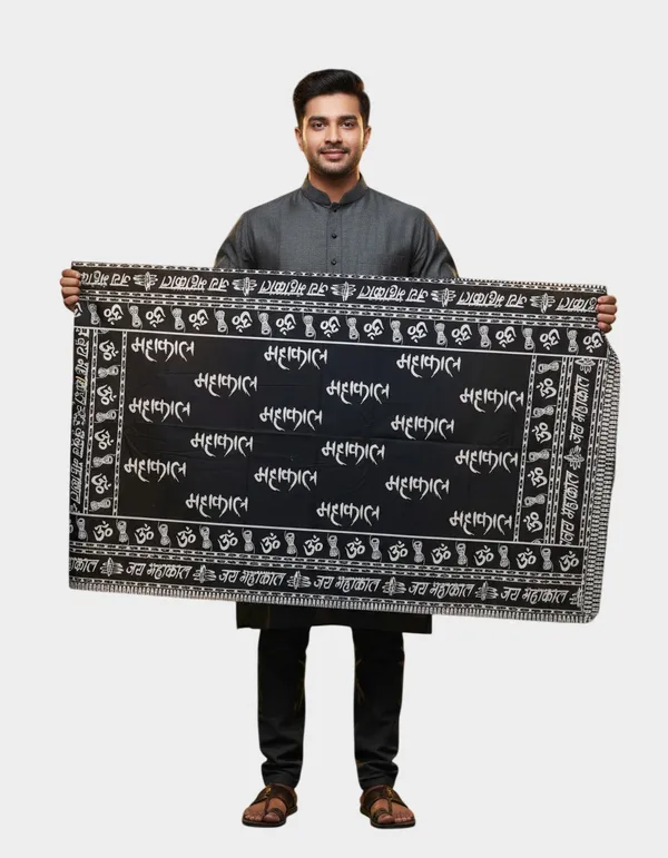 Black_Pure_Cotton_Dupatta_Mahakal_For_Men