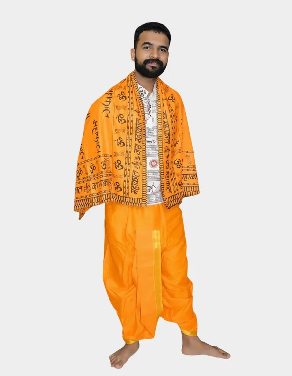 Orange_Pure_Cotton_Dupatta_Mahakal_For_Men