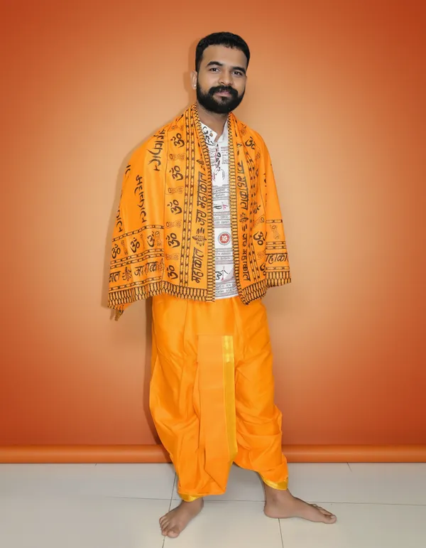Orange_Pure_Cotton_Dupatta_Mahakal_For_Men