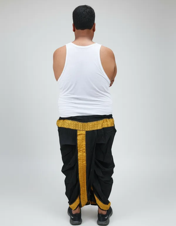 Pure_Cotton_Black_Readymade_Elastic_Silk_Dhoti_For_Men