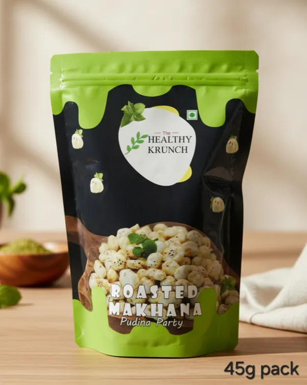 Pudina_(Mint)_|_Premium_Roasted_Makhana_45g_|_Healthy_Snacks_|_Low_Calorie,_Vegan,_Spicy_&_Tasty_(Pack_Of_2)