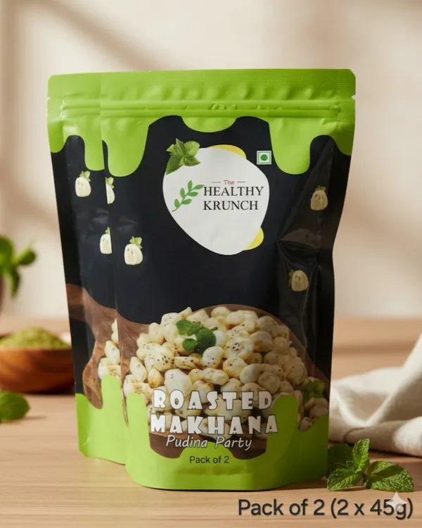 Pudina_(Mint)_|_Premium_Roasted_Makhana_45g_|_Healthy_Snacks_|_Low_Calorie,_Vegan,_Spicy_&_Tasty_(Pack_Of_2)