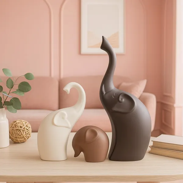 Multicolor_Elephant_Family_Matte_Finish_Ceramic_Figures_Set_Of_3_Piece_Matte_Brown