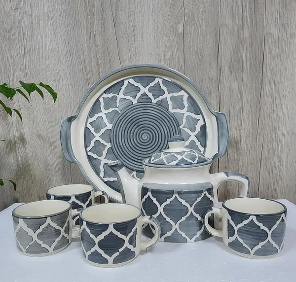 Grey_And_White_Hand_Painted_Kitchenware_Ceramic_Tea_Kettle_Set_Morning_Tea_Set_1_Kettle_600Ml_1_Tray_Tea_Cup_4_Piece_360Ml