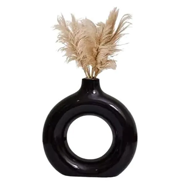 Black_Donut_Shaped_Ceramic_Flower_Vase_Glossy_Finish_Vase,_Pack_Of_2_8inch_6_inch