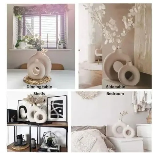 White_Donut_Shaped_Ceramic_Flower_Vase_Glossy_Finish_Pampas_Grass_Vase,_Home_Decor_Centerpiece_Pack_Of_2