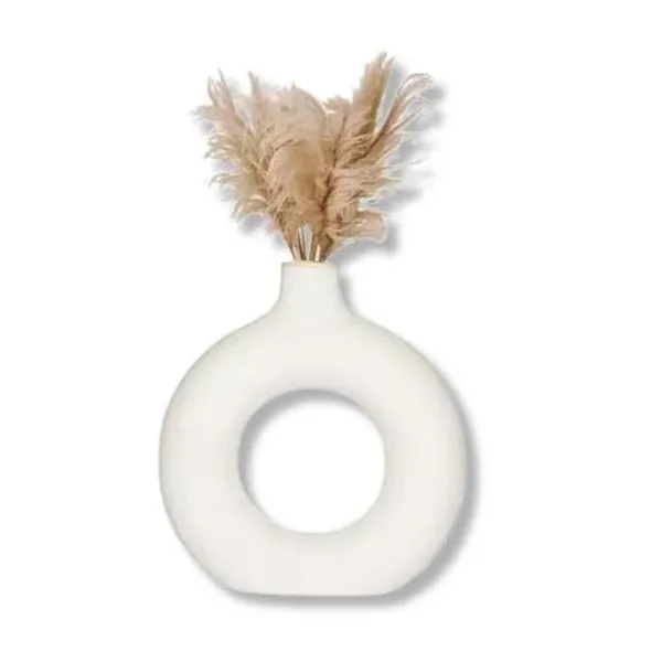 White_Donut_Shaped_Ceramic_Flower_Vase_Glossy_Finish_Pampas_Grass_Vase,_Home_Decor_Centerpiece_Pack_Of_2